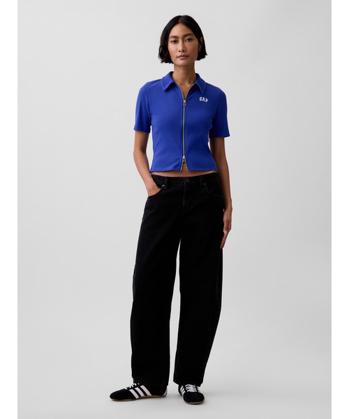 GAP（ギャップ） ポロシャツ ポロ リブ クロップド GAPロゴ ジップ