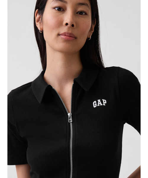 GAP（ギャップ） ポロシャツ ポロ リブ クロップド GAPロゴ ジップ