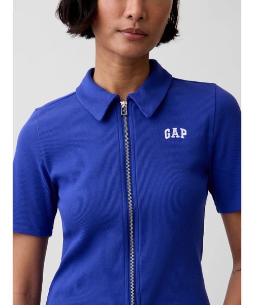 GAP（ギャップ） ポロシャツ ポロ リブ クロップド GAPロゴ ジップ
