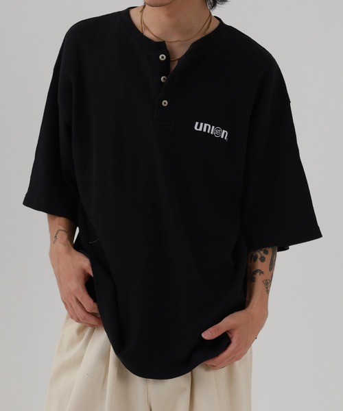 ヘンリーネック tシャツ 76Lubricants ワッフルヘンリーネックTシャツ