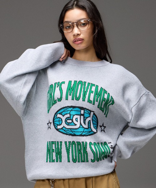 ニット セーター X-girl（エックスガール） ニット セーター WORLD LOGO JACQUARD KNIT