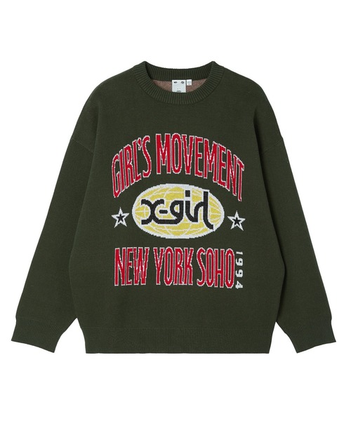 X-girl（エックスガール） ニット セーター WORLD LOGO JACQUARD KNIT