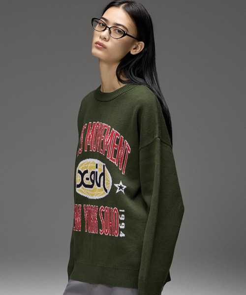 X-girl（エックスガール） ニット セーター WORLD LOGO JACQUARD KNIT
