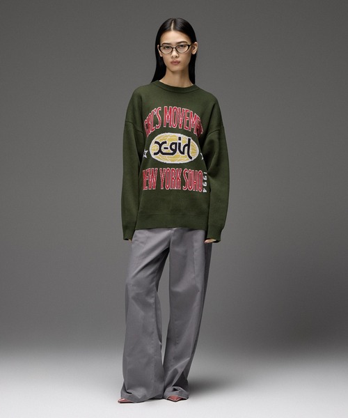 X-girl（エックスガール） ニット セーター WORLD LOGO JACQUARD KNIT