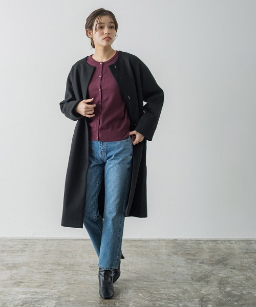 Pierrot カーディガン もっちりカシミヤタッチゴールドボタン