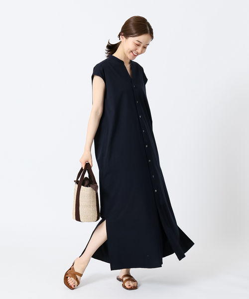 IENA フレンチスリーブシャツワンピース 36 ネイビー レディース春夏 IENA ワンピース シャツワンピース フレンチスリーブシャツ