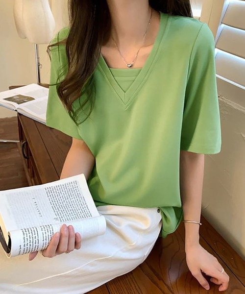 Tシャツ Tシャツ Vネック重ね着デザインtシャツ Zozotown Yahoo 店 通販 Yahoo ショッピング