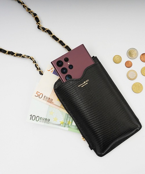 VIOLAd'OROスマホチェーンショルダーバッグ VIOLAd'ORO チェーンショルダー付きリザード調レザーの