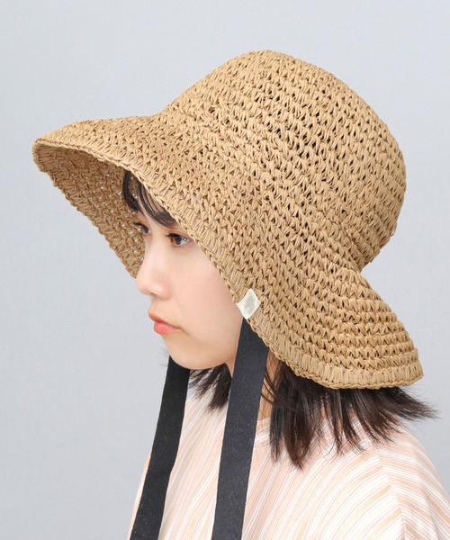mii ☆ERIC JAVITS ベージュ フラッパーハット moz（モズ） 帽子 ハット ペーパー 細編み クロシェハット レディース
