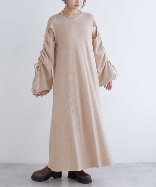 w closet」 長袖ワンピース FREE ライトベージュ レディース  