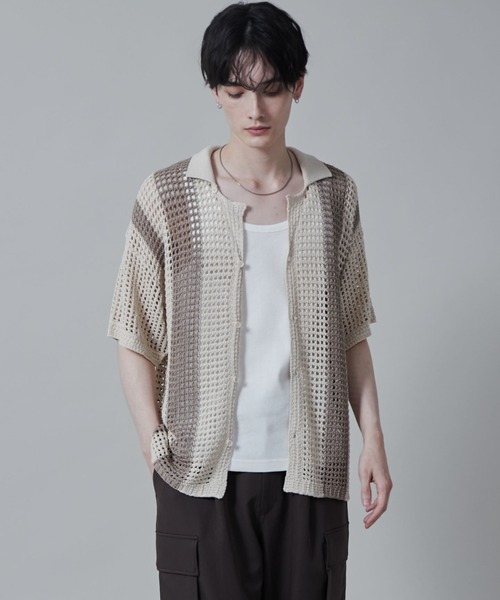 【boohoo】ストライプ 半袖 ニット ボタン シャツ カーディガン LUCY シャツ LUCY/マルチストライプニットシャツ メンズ