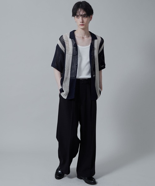 【boohoo】ストライプ 半袖 ニット ボタン シャツ カーディガン 1222a0513c31d9c37ab2a832b89a43