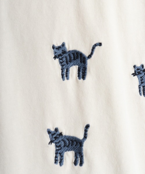 tシャツ EMAGO しましま柄のネコ刺繍Tシャツ レディース Emago tシャツ EMAGO しましま柄のネコ刺繍Tシャツ レディース