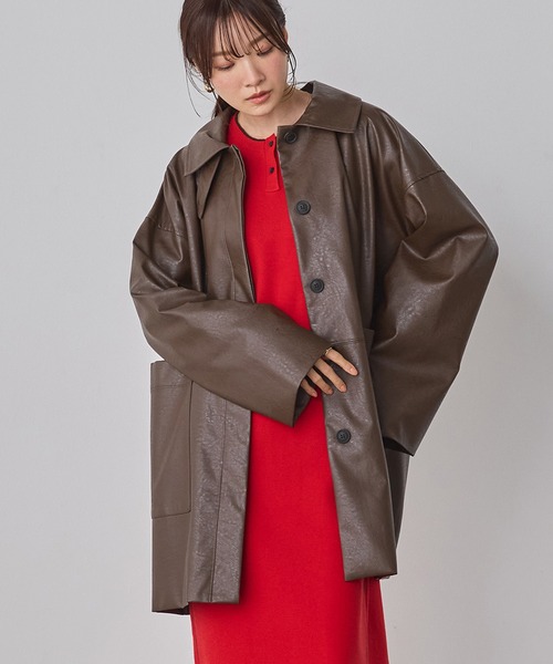 hunch（ハンチ） ステンカラーコート コート フェイクレザー オーバー
