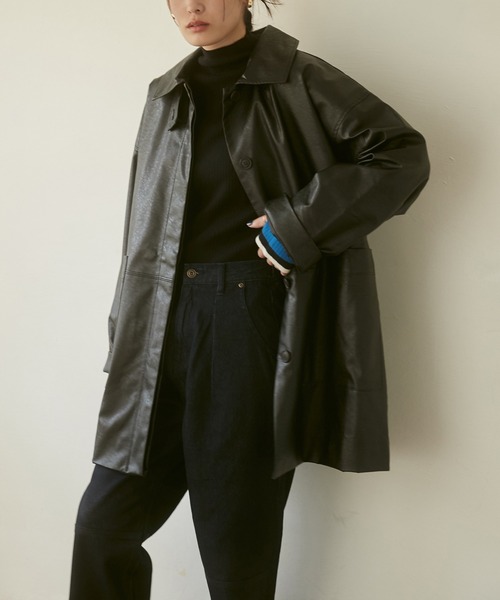 hunch（ハンチ） ステンカラーコート コート フェイクレザー オーバー