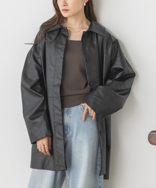 hunch（ハンチ） ステンカラーコート コート フェイクレザー オーバー