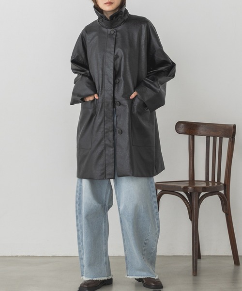 hunch（ハンチ） ステンカラーコート コート フェイクレザー オーバー