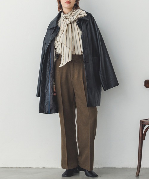 hunch（ハンチ） ステンカラーコート コート フェイクレザー オーバー
