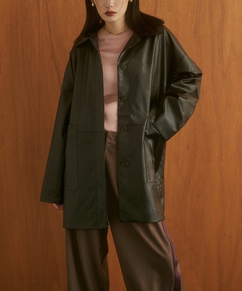 hunch（ハンチ） ステンカラーコート コート フェイクレザー オーバー