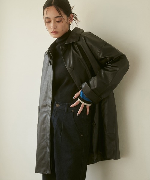 hunch（ハンチ） ステンカラーコート コート フェイクレザー オーバー