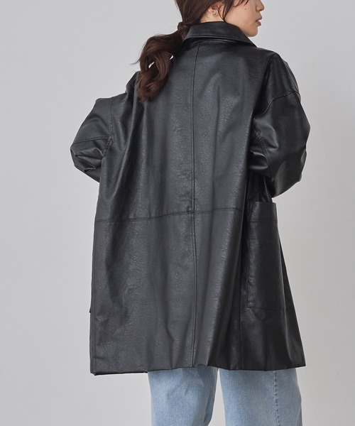 hunch（ハンチ） ステンカラーコート コート フェイクレザー オーバー