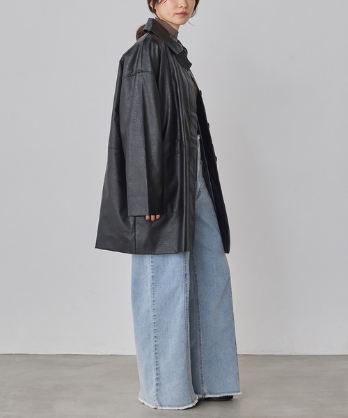 hunch（ハンチ） ステンカラーコート コート フェイクレザー オーバー
