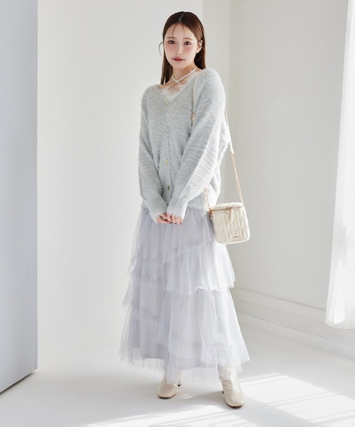 NICE CLAUP フリルチュールロングスカート one after another NICE CLAUP スカート チュールロングスカート
