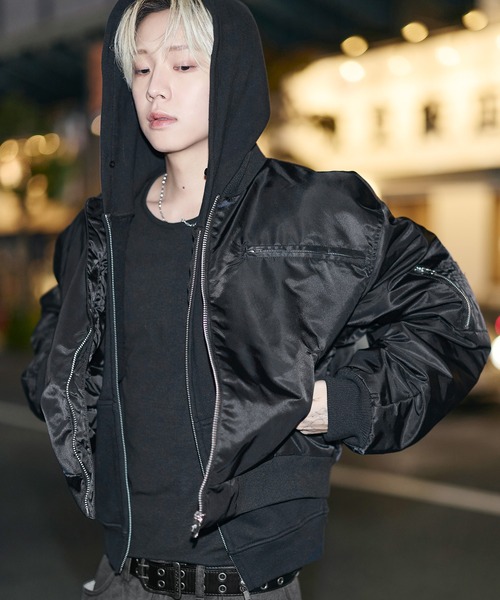 ma1 ma-1 ショート丈ナイロン/合皮中綿MA-1「UNISEX」 メンズ