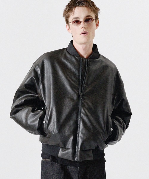 ma1 ma-1 タフタ/ 合皮 ボックスシルエットメタルジップショートMA-1