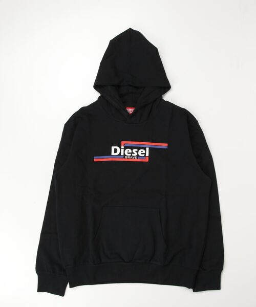 美品!XLサイズ★ディーゼル ビッグロゴ パーカー フーディ 黒 ブラック DIESEL ディーゼル パーカー スウェット プルオーバーパーカー S