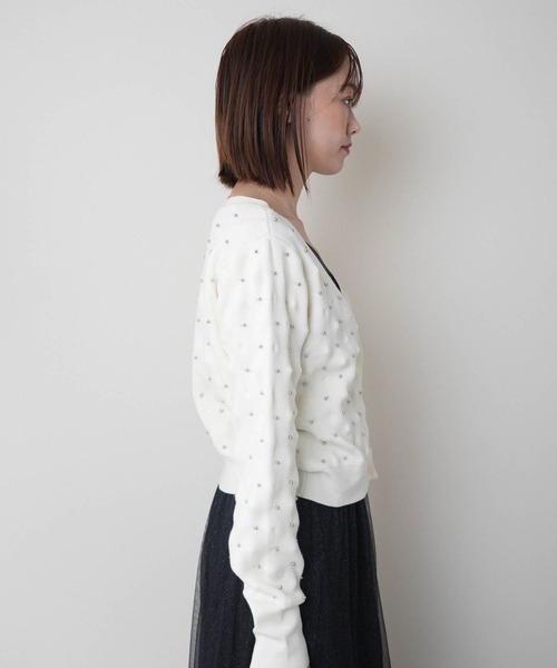 パールスタッズニットカーディガン LADYMADE カーディガン パールスタッズニットカーディガン