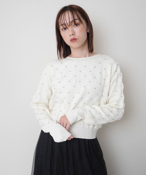 LADYMADE カーディガン パールスタッズニットカーディガン