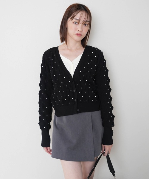 パールスタッズニットカーディガン LADYMADE カーディガン パールスタッズニットカーディガン