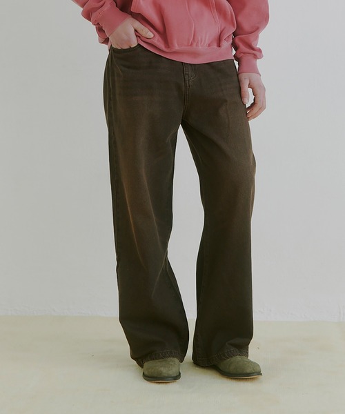 ワイドパンツ ジーンズ COLIN:10.5oz デニムオーバーダイ バギーパンツ