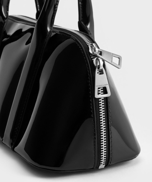 CHARLES&KEITH★Leather Bowling Bag ボーリングバック送料込 Sianna シアンナ テクスチャーボウリングバッグ - ノワール