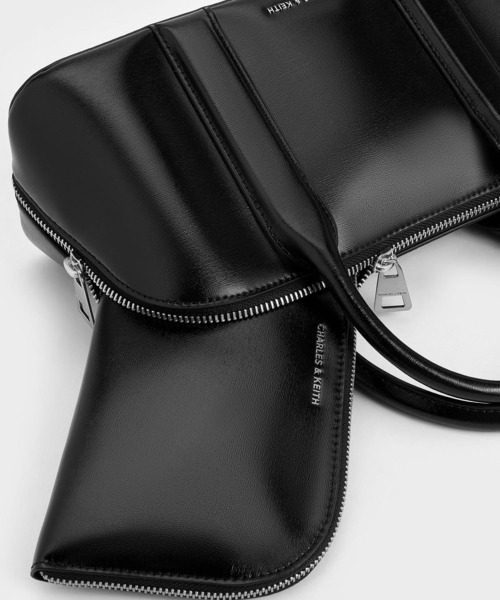 追跡★Charles&Keith Axel ポーチ付 2WAY ボストン トートバッグ Axel アクセル ボウリングバッグ - ノワール | CHARLES & KEITH