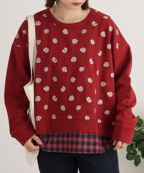 トレーナー スウェット EMAGO ビスケット刺繍プルオーバー レディース Emago トレーナー スウェット EMAGO ビスケット刺繍プルオーバー