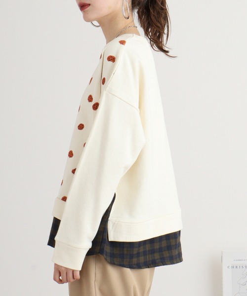トレーナー スウェット EMAGO ビスケット刺繍プルオーバー レディース Emago トレーナー スウェット EMAGO ビスケット刺繍プルオーバー