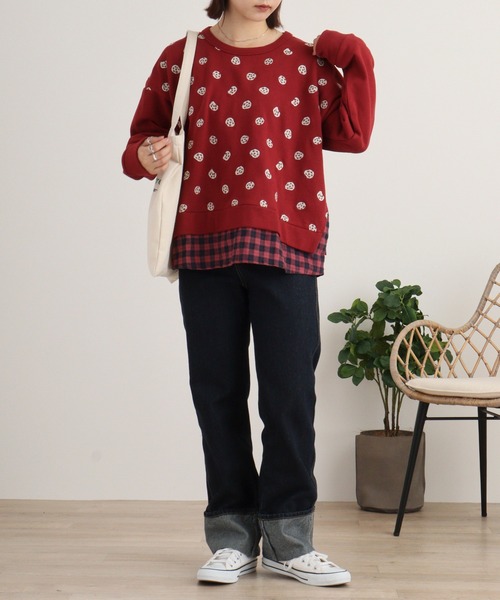 トレーナー スウェット EMAGO ビスケット刺繍プルオーバー レディース Emago トレーナー スウェット EMAGO ビスケット刺繍プルオーバー
