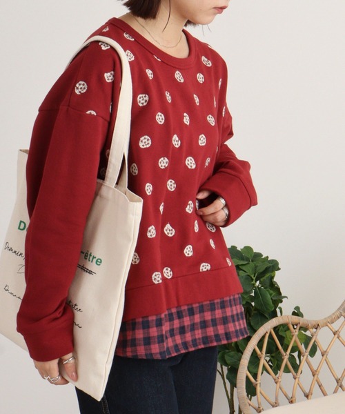 トレーナー スウェット EMAGO ビスケット刺繍プルオーバー レディース Emago トレーナー スウェット EMAGO ビスケット刺繍プルオーバー