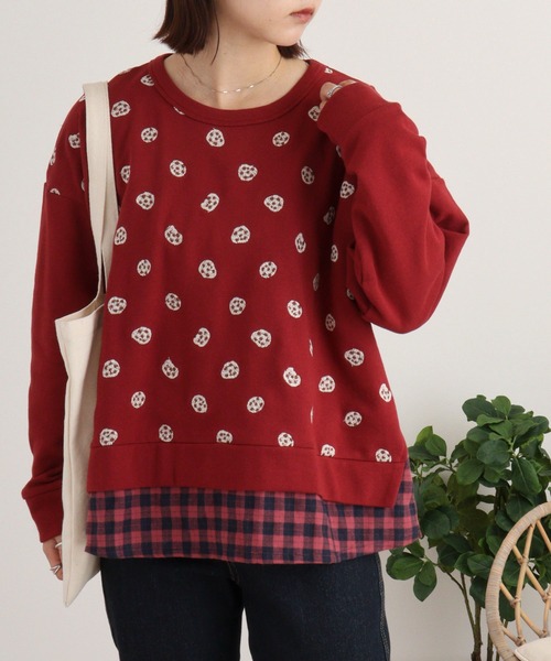 トレーナー スウェット EMAGO ビスケット刺繍プルオーバー レディース Emago トレーナー スウェット EMAGO ビスケット刺繍プルオーバー