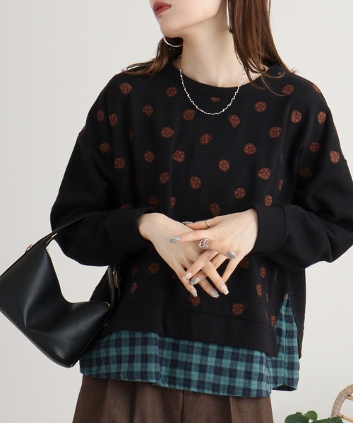 トレーナー スウェット EMAGO ビスケット刺繍プルオーバー レディース Emago トレーナー スウェット EMAGO ビスケット刺繍プルオーバー