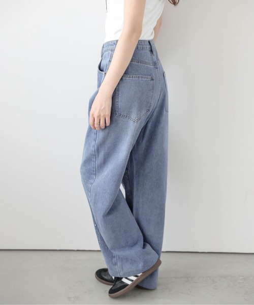【新品】ラインストーンカーブデニムパンツ　ブルーイースト ブルーイースト BLUEEAST ラインストーンカーブデニムパンツ