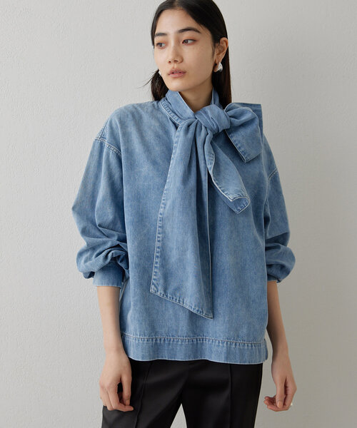 新品未使用 Whim Gazette 5万 DENIM ボウブラウス ボウタイ DENIMボウブラウス（シャツ/ブラウス）｜Whim Gazette（ウィムガゼット