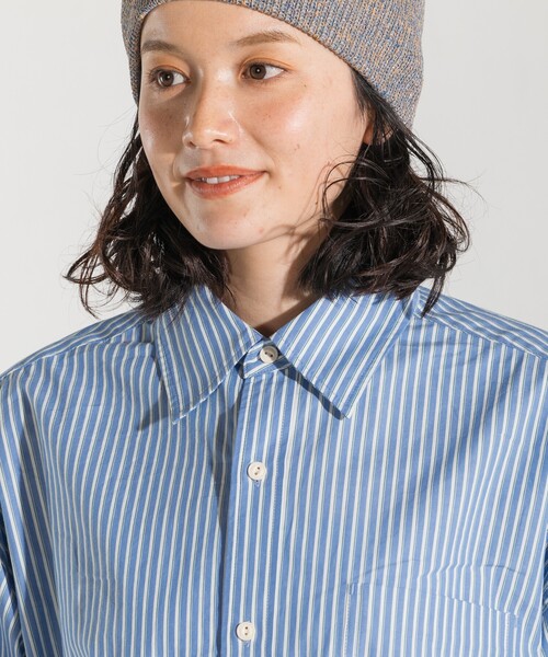 マルチサイズ ブラウス シャツ ギャザーデザインストライプショートシャツ レディース FREAK'S STORE ブラウス シャツ マルチストライプ ショート