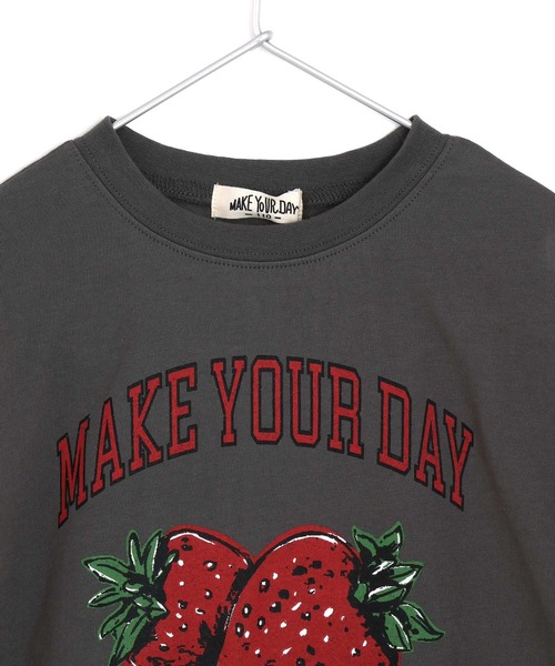 MAKE YOUR DAY（メイクユアデイ） tシャツ イチゴとロゴのフリル半袖T 