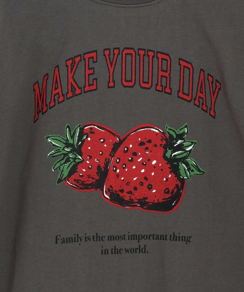 MAKE YOUR DAY（メイクユアデイ） tシャツ イチゴとロゴのフリル半袖T 