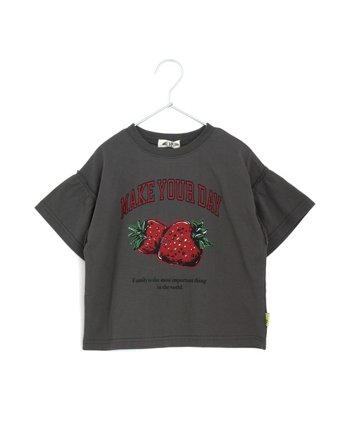 MAKE YOUR DAY（メイクユアデイ） tシャツ イチゴとロゴのフリル半袖T