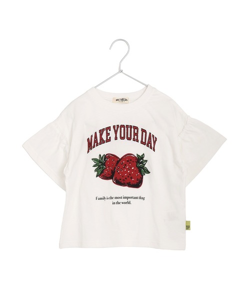MAKE YOUR DAY（メイクユアデイ） tシャツ イチゴとロゴのフリル半袖T 