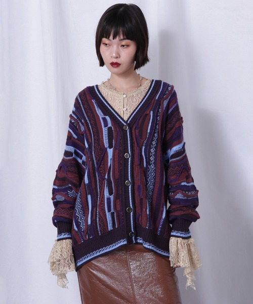 カーディガン (CREOLME)ジャカードニットカーディガン レディース